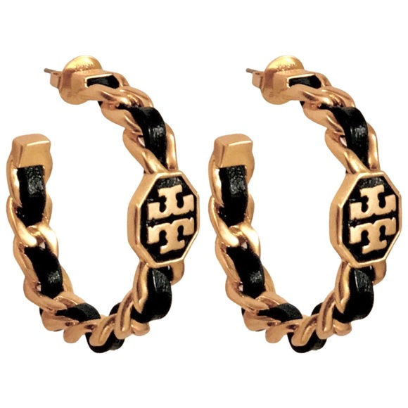 Tory Burch Jewelry - TORY BURCH • Black Marion Woven Hoop Earrings
